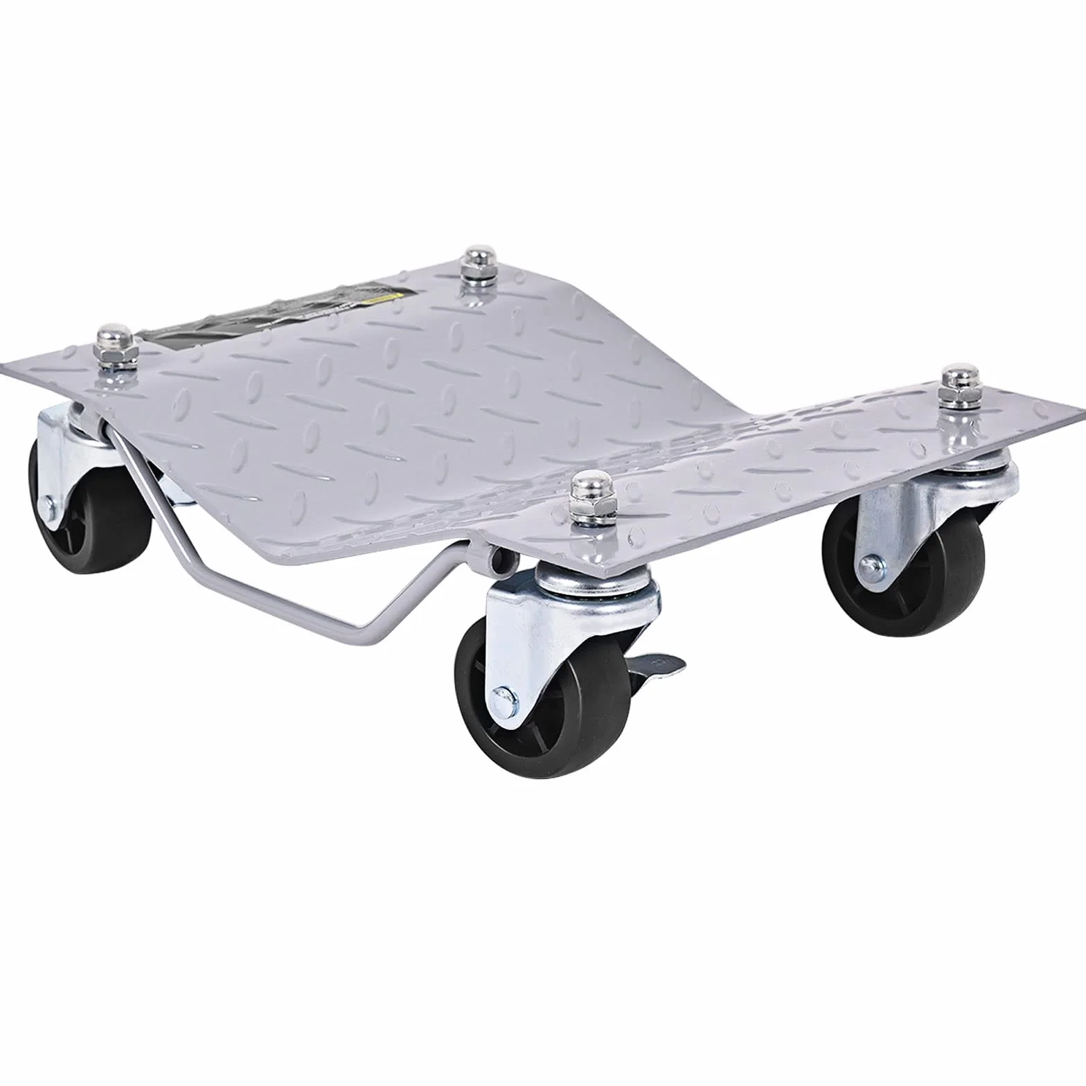 COSTWAY Juego de 4 Plataformas Rodantes Con Capacidad de 2720 KG, de Acero Con Ruedas Bloqueables y Mango, Para Mover Coches, Camiones, Tractores, Motocicletas, Gris