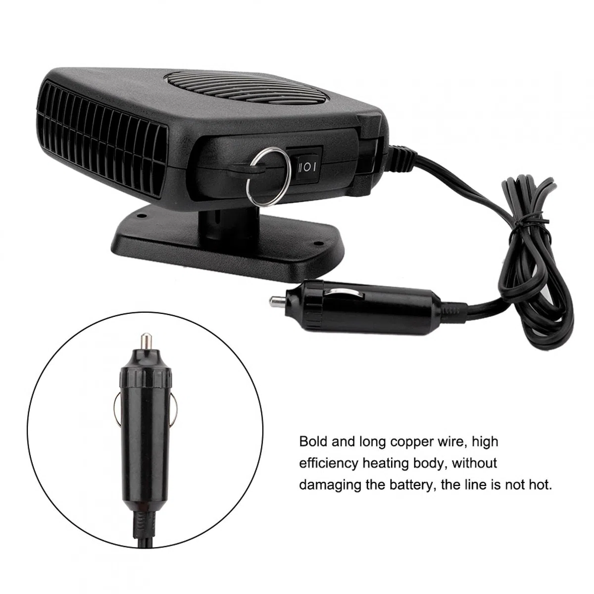 Calentador de coche Aramox, 12V 150W Calentador de coche Estufa de calefacción eléctrica Refrigeración integrada Descongelar ABS Negro
