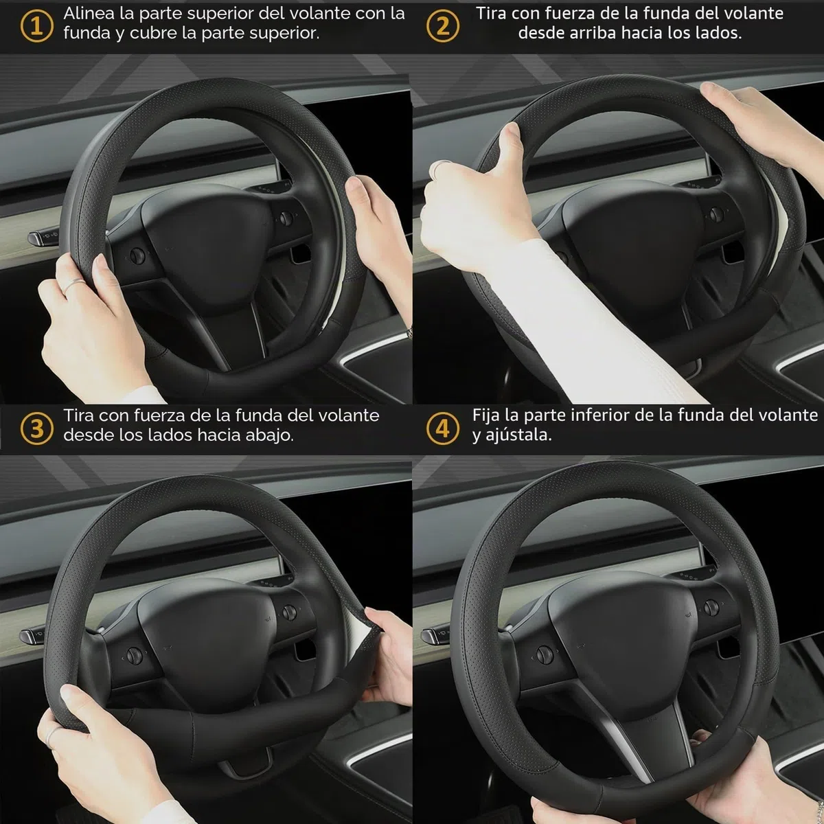 GIANT PANDA Funda Volante Coche para Tesla Model 3 / Tesla Model Y, Forma D, Color Negro