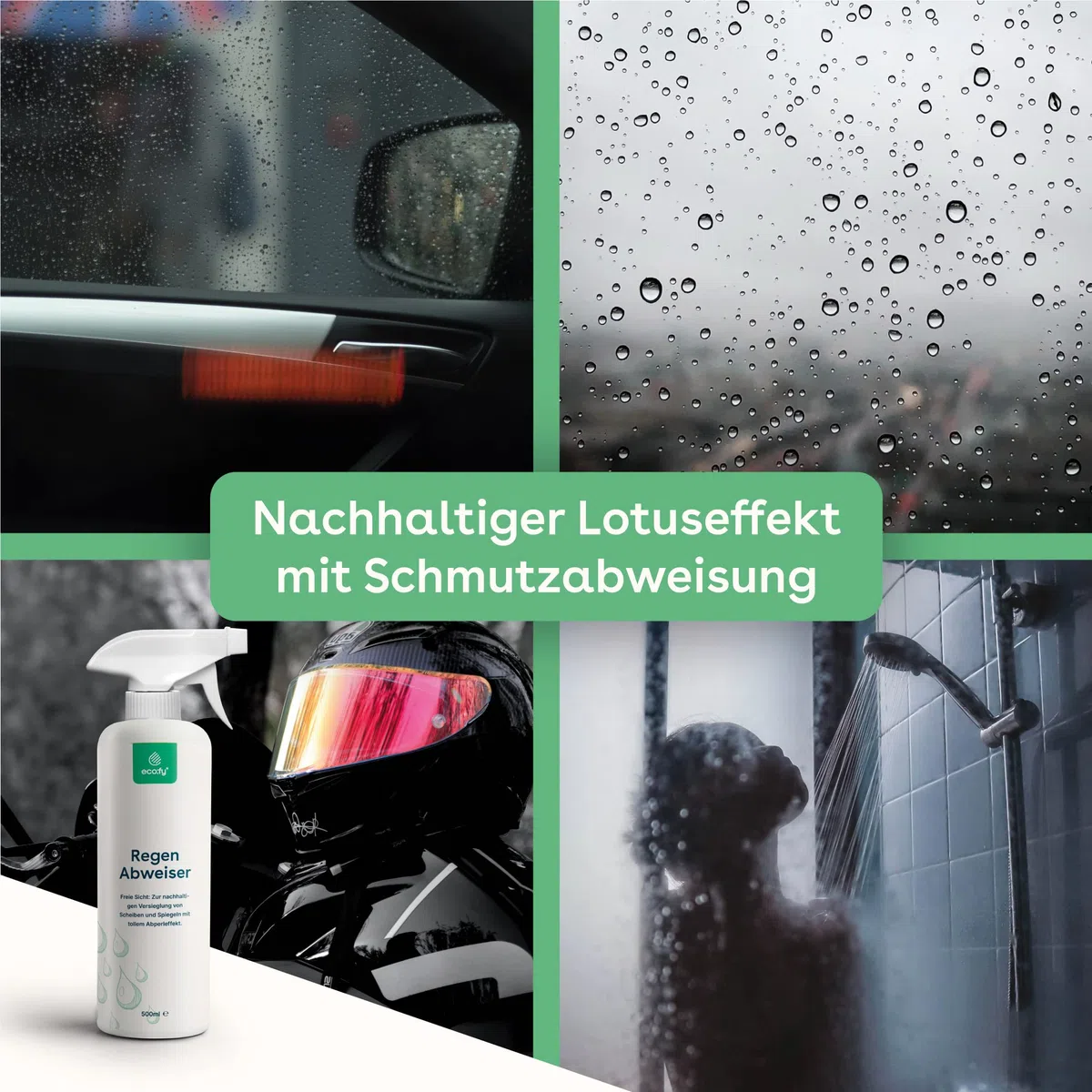 Deflector de lluvia para lunas de espejo, visera de casco con efecto perla y repelente de suciedad (0,5 litros)