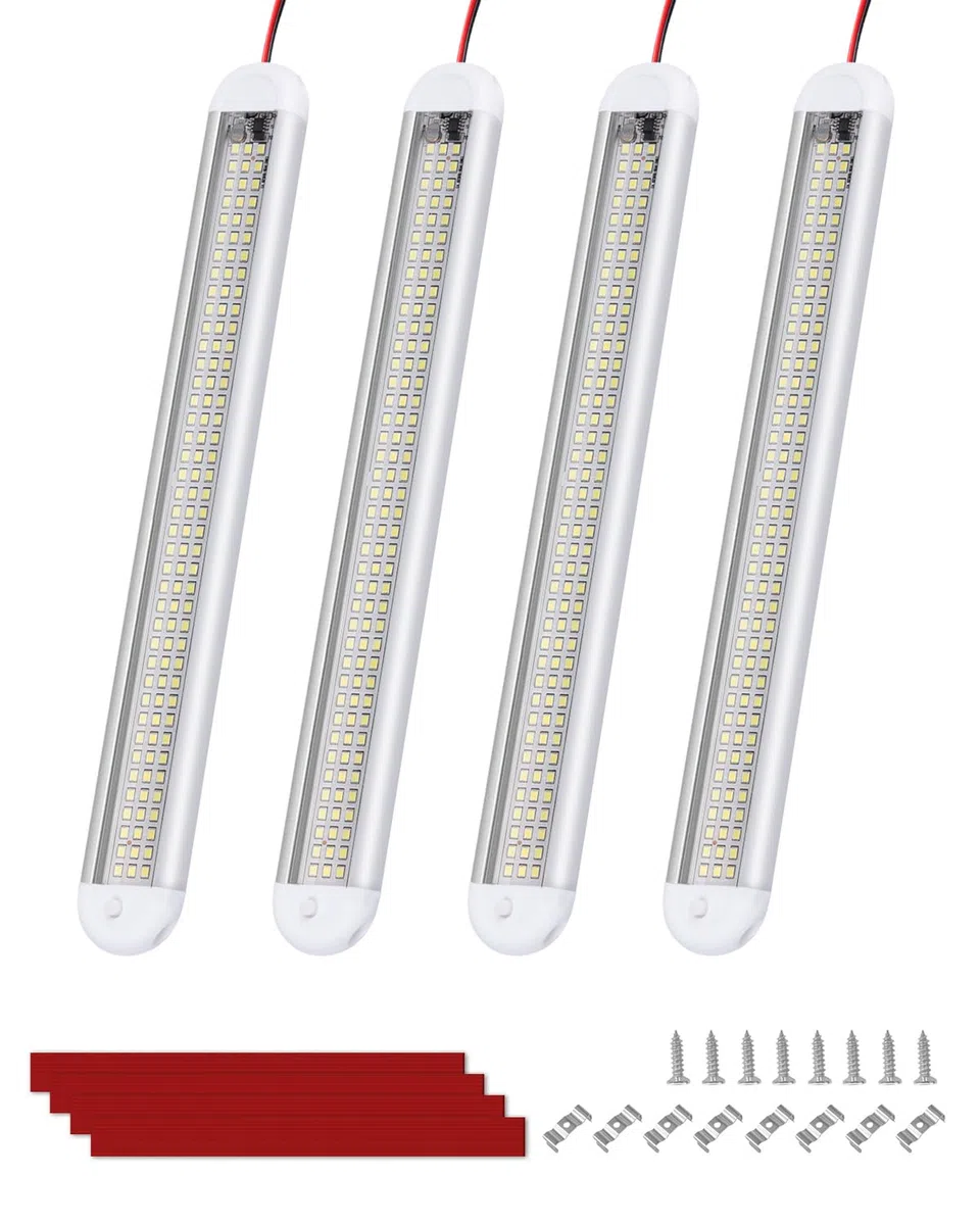 Bonlux luces led coche interior 12V, ultrafina de 120 LED, luz de techo para caravana, caravana, autocaravana, cocina interior con interruptor, 6500 K, ultra brillante, paquete de 4 unidades