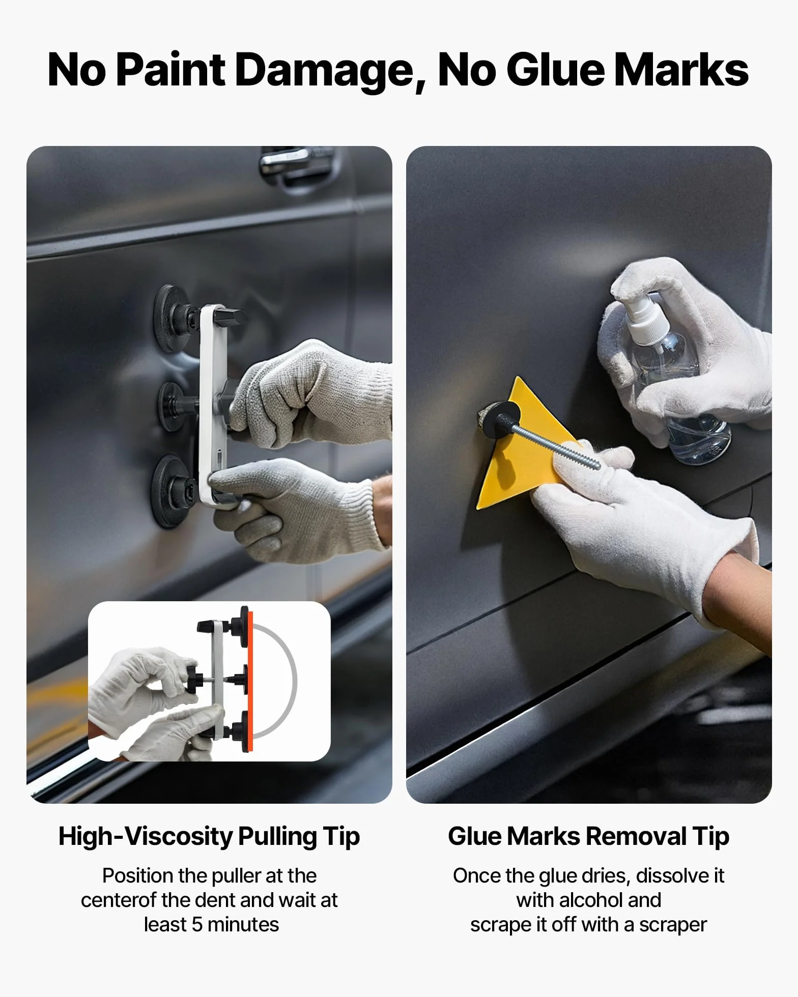 VEVOR Extractores de Abolladuras sin Pintura, con Elevador Dorado, Extractor de Puente, Martillo de Goma, Pistola de Pegamento y Herramienta a Eliminar Daños por Granizo en la Carrocería, 60 uds
