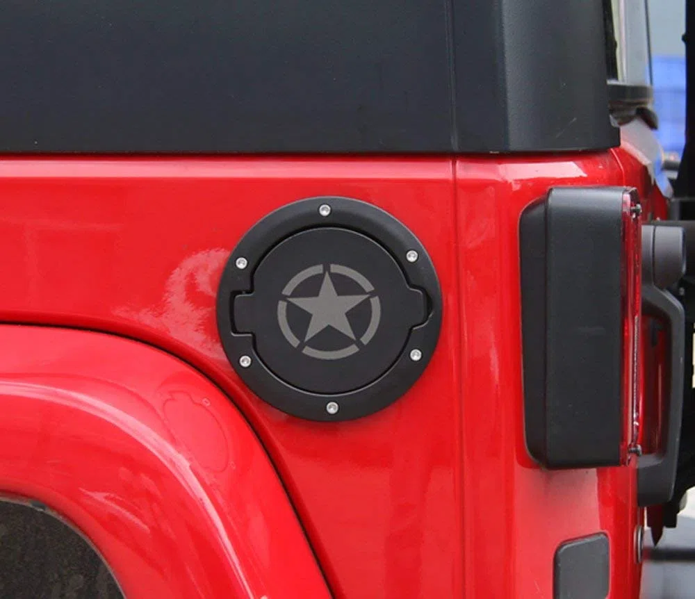 Auto Tapa de tanque de gas de plástico y aluminio, patrón de estrellas, compatible con Jeep Wrangler JK y Unlimited, modelo GC01