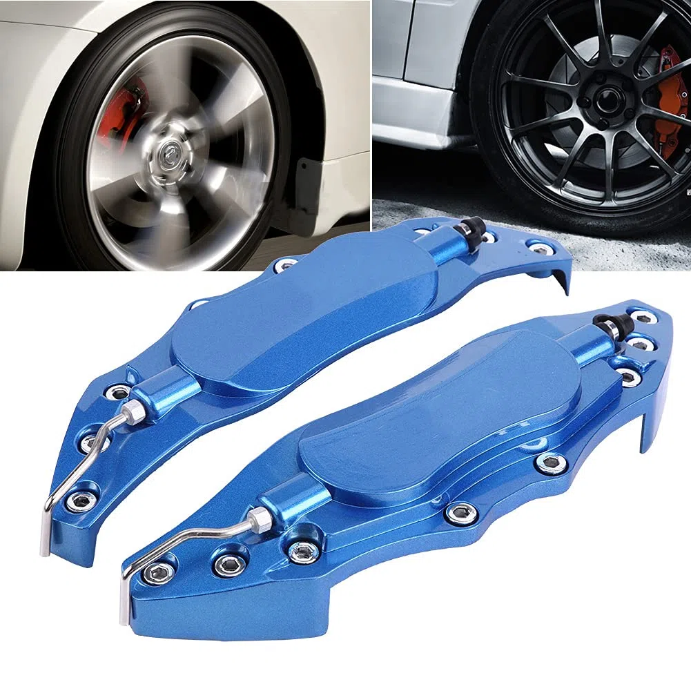 Cubierta de pinza de freno de disco, 2 piezas de aluminio para coche, cubierta protectora de pinza de freno para cubo de rueda de 16 a 17 pulgadas, medio(Azul)