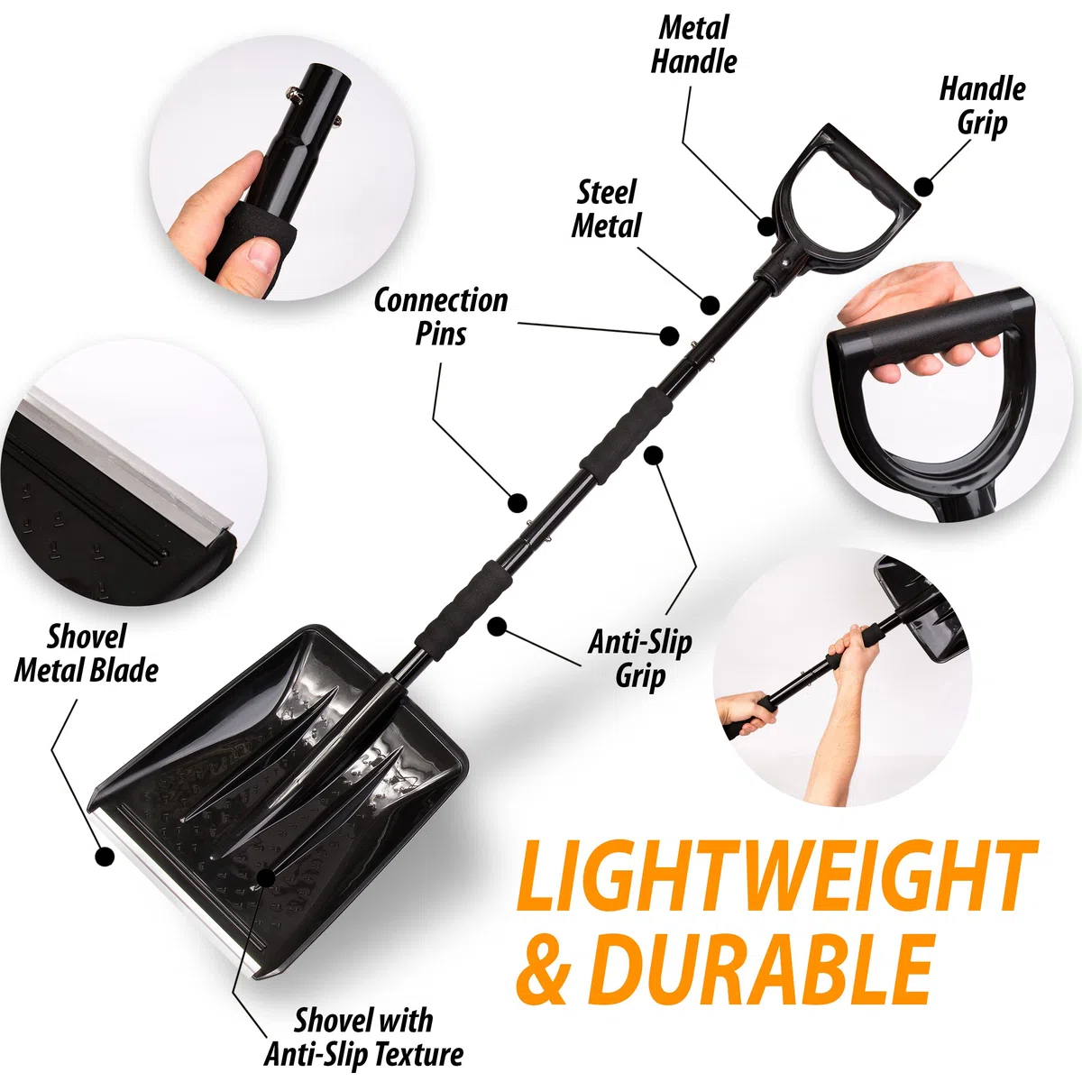 ZONETECH Kit de Cepillo de Nieve de Cabezales reemplazables 3 en 1, Pala portátil para Quitar Nieve, raspador de Hielo y Cepillo de Nieve para Coche