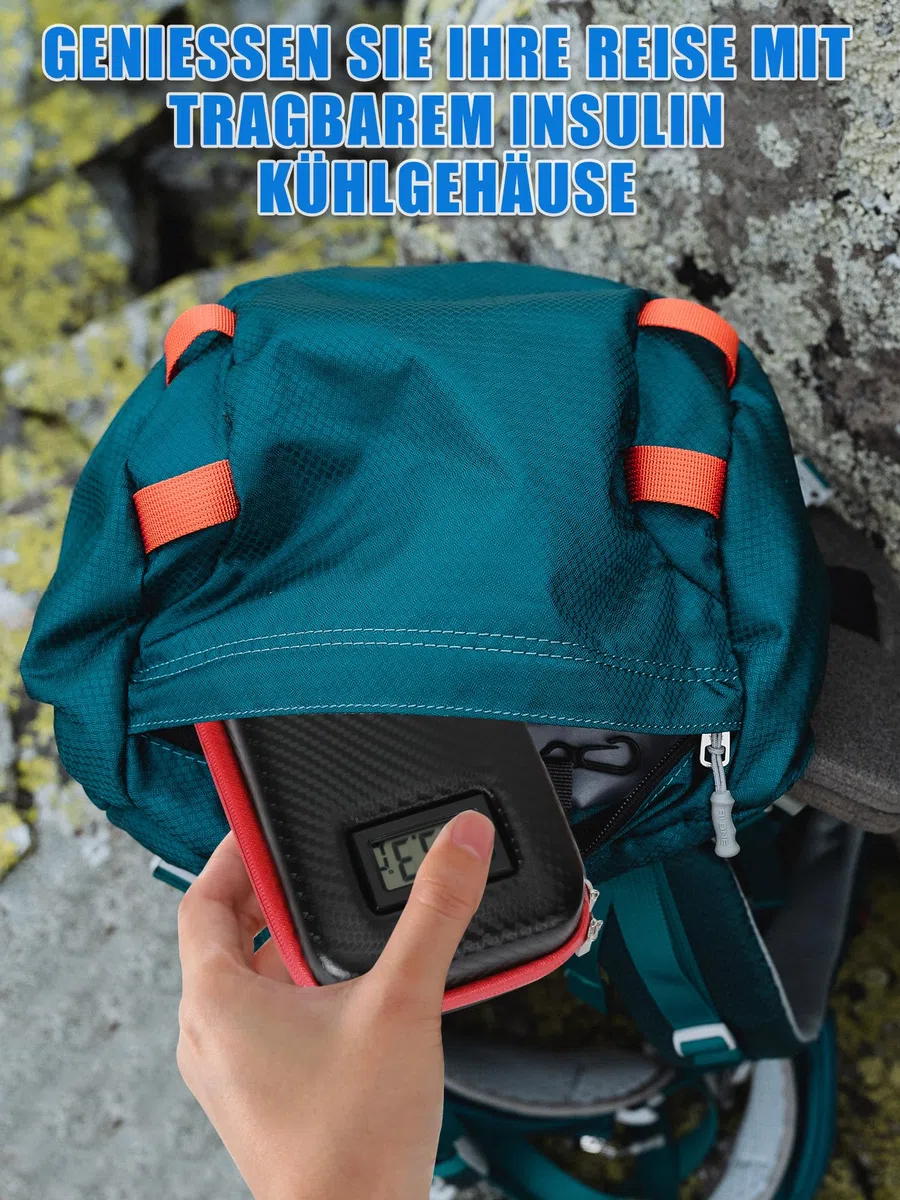 YOUSHARES Bolsa de Insulina con Pantalla Temperatura, Estuche Térmico Portátil con 2 Bolsas de Hielo TSA, Nevera Medicamentos Portatil Impermeable y Resistente para Viaje (Negro)