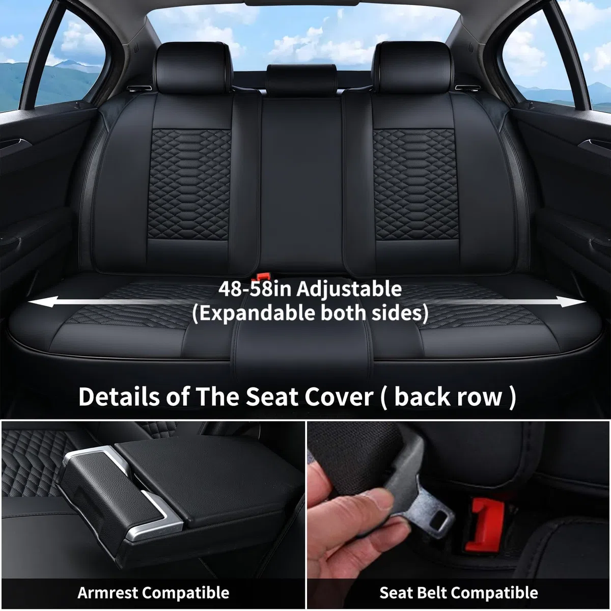 Coverado Juego Completo de Fundas de Asiento de automóvil, Fundas universales de Piel de napa automóviles, Cojines de Asiento Impermeables, Protectores de Asiento Delantero y