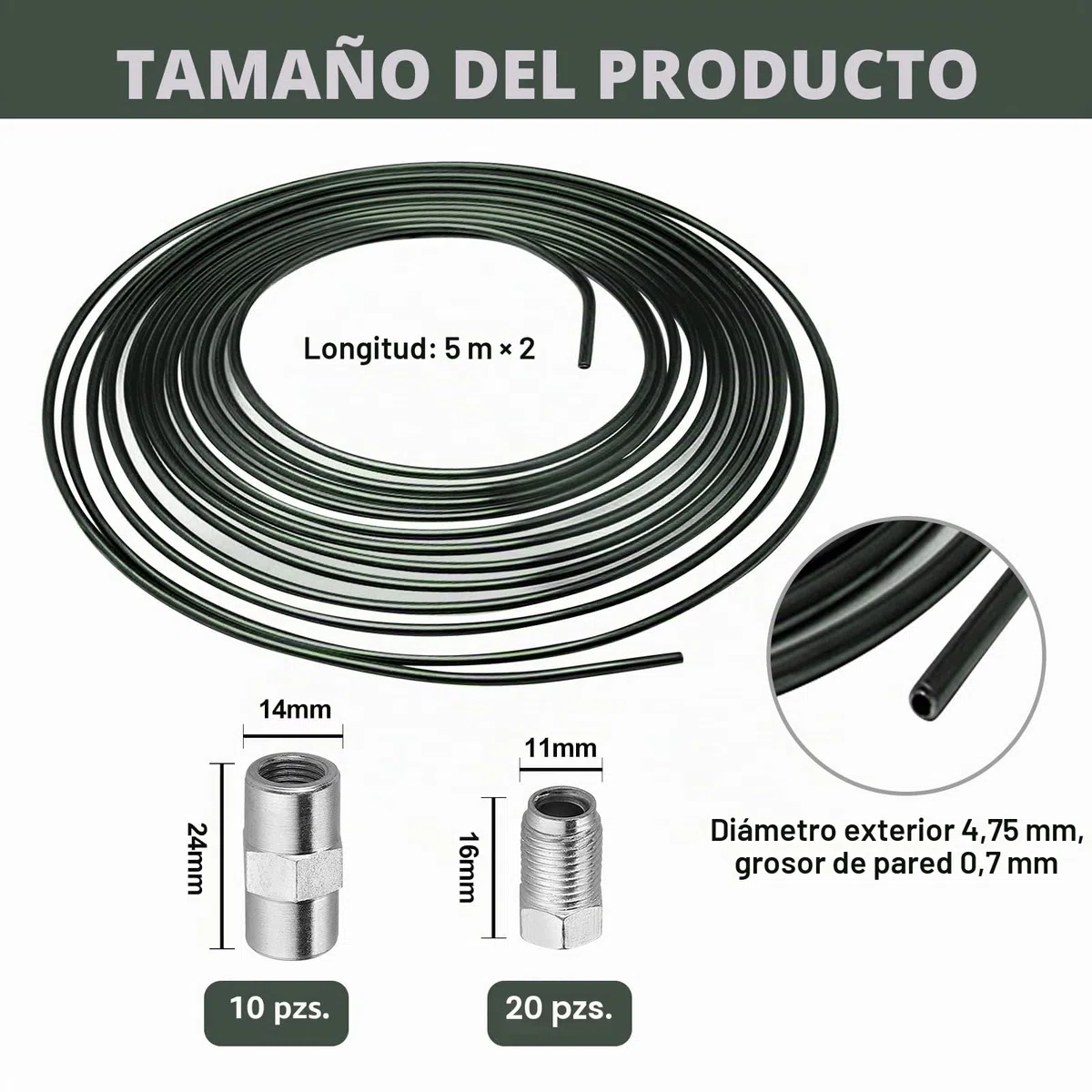 Juego de tubos de freno de acero, 10 m de diámetro, 4,76 mm de diámetro, con revestimiento de PVC, tubo de freno revestido de cobre, juego de tubos de freno para reparación de sistemas de frenos de