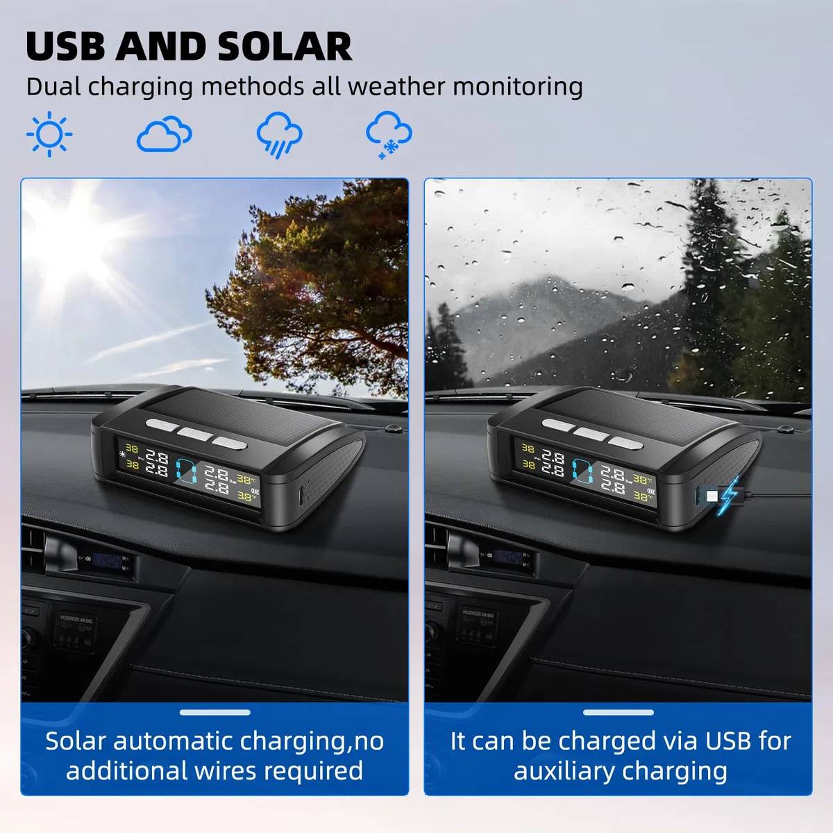 Geloo TPMS Sistema de Control de Presión de Neumáticos Solar con 4 Monitor Presion Neumaticos Impermeables IPX7, 0-5 Bar/0-87Psi 6 Funciones de Alarma para RV, Camión, Furgoneta, SUV