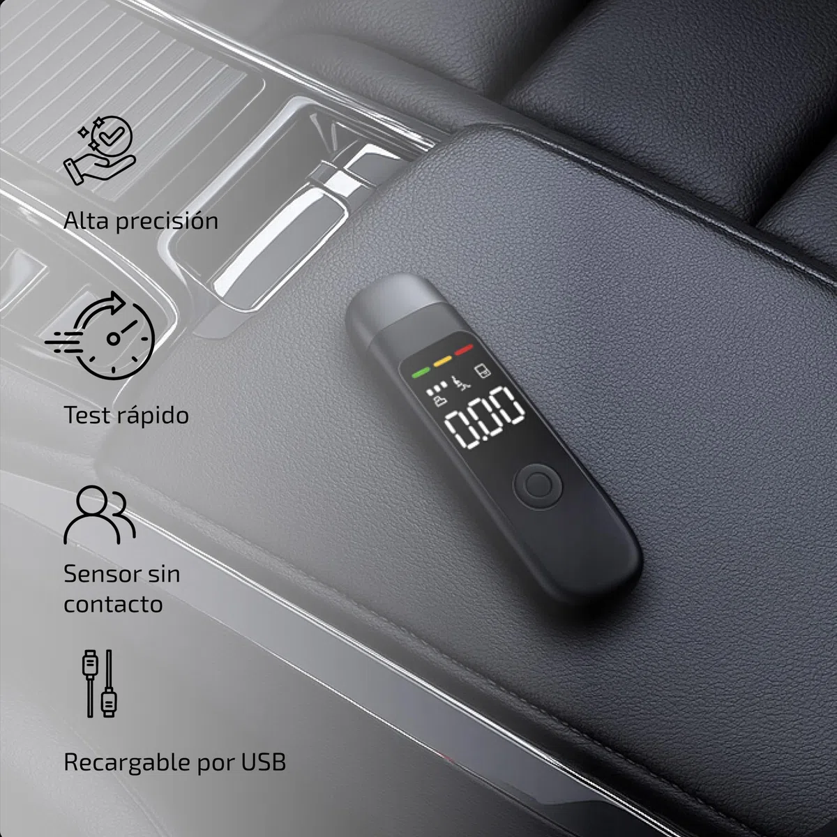 Alcoholímetro Digital Portátil Profesional | Recargable USB con Boquillas Desechables | Sensor Alta Precisión | Pantalla LED | Test de Alcohol Higiénico Coche Casa