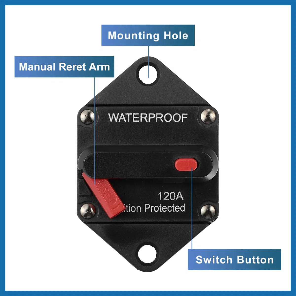 A ABSOPRO Impermeable 120A Circuito Disyuntor con Auto Restablecimiento Fusible12V- 48V DC Reemplazo de artículo