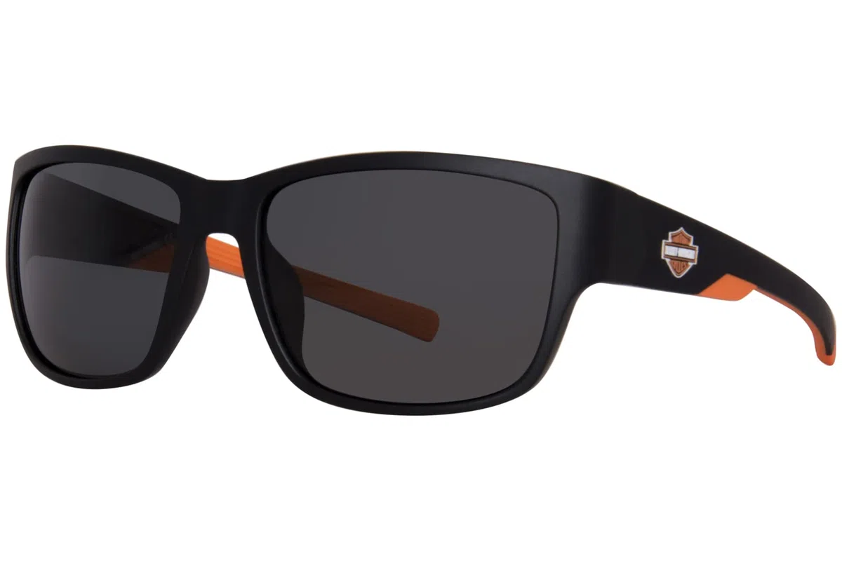 HARLEY-DAVIDSON HD0966X Gafas de Sol para Hombre, Gafas de Sol Casual Ligeras, Lentes Cuadradas, Lentes Polarizadas Ahumadas, Negro Mate y Naranja