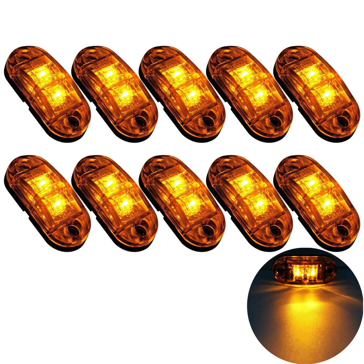 10X 2 Luces LED de Marcador Lateral 12 / 24V Trailer luz Lateral de Advertencia Luz Amarilla para Camión RV Caravan