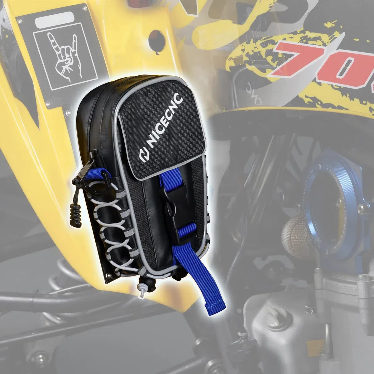 NICECNC Raptor 700 Fender Bag ATV Bolsa de Almacenamiento de Herramientas de Tela de PVC Bolsa de Almacenamiento de Herramientas Tira Reflectante Resistente al Agua Cremallera Compatible with Yamaha