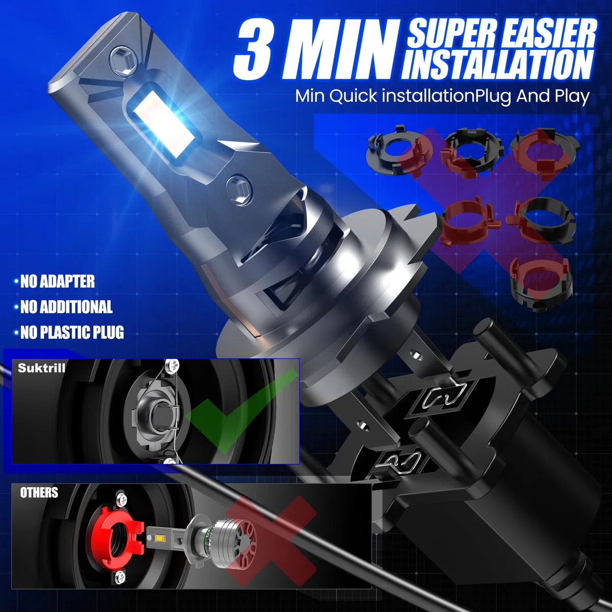 Bombillas,H7 LED 30000LM Canbus lámpara para Faros,Kit de conversión de halógeno de 12V 130W 6000K con ventilador de 12000 RPM,Ajuste Directo Ultra Compacto,500% de luminosidad,Juego de 2.