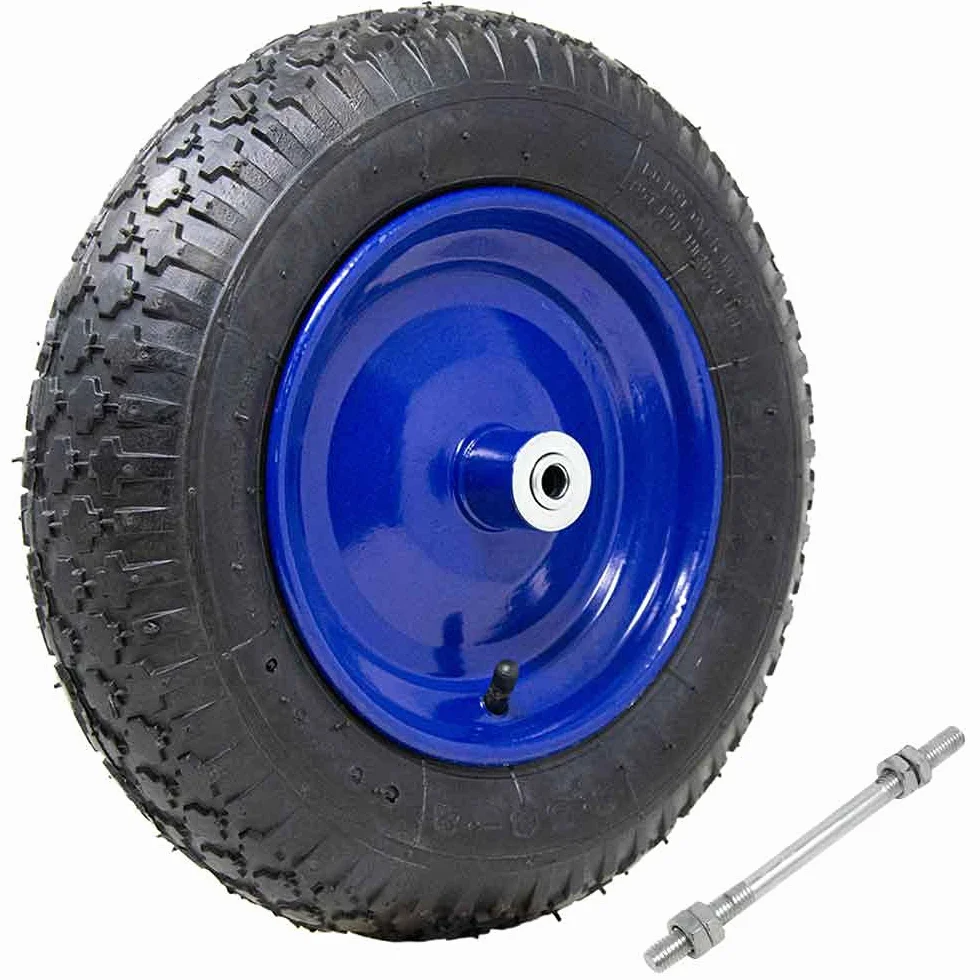 Bakaji Rueda neumática para carretilla de goma de aire, 4 capas, 3,508, banda de rodadura escondida, diámetro 35 cm, ancho 9 cm, llanta de acero con eje de 170 mm, incluye ruedas de repuesto para