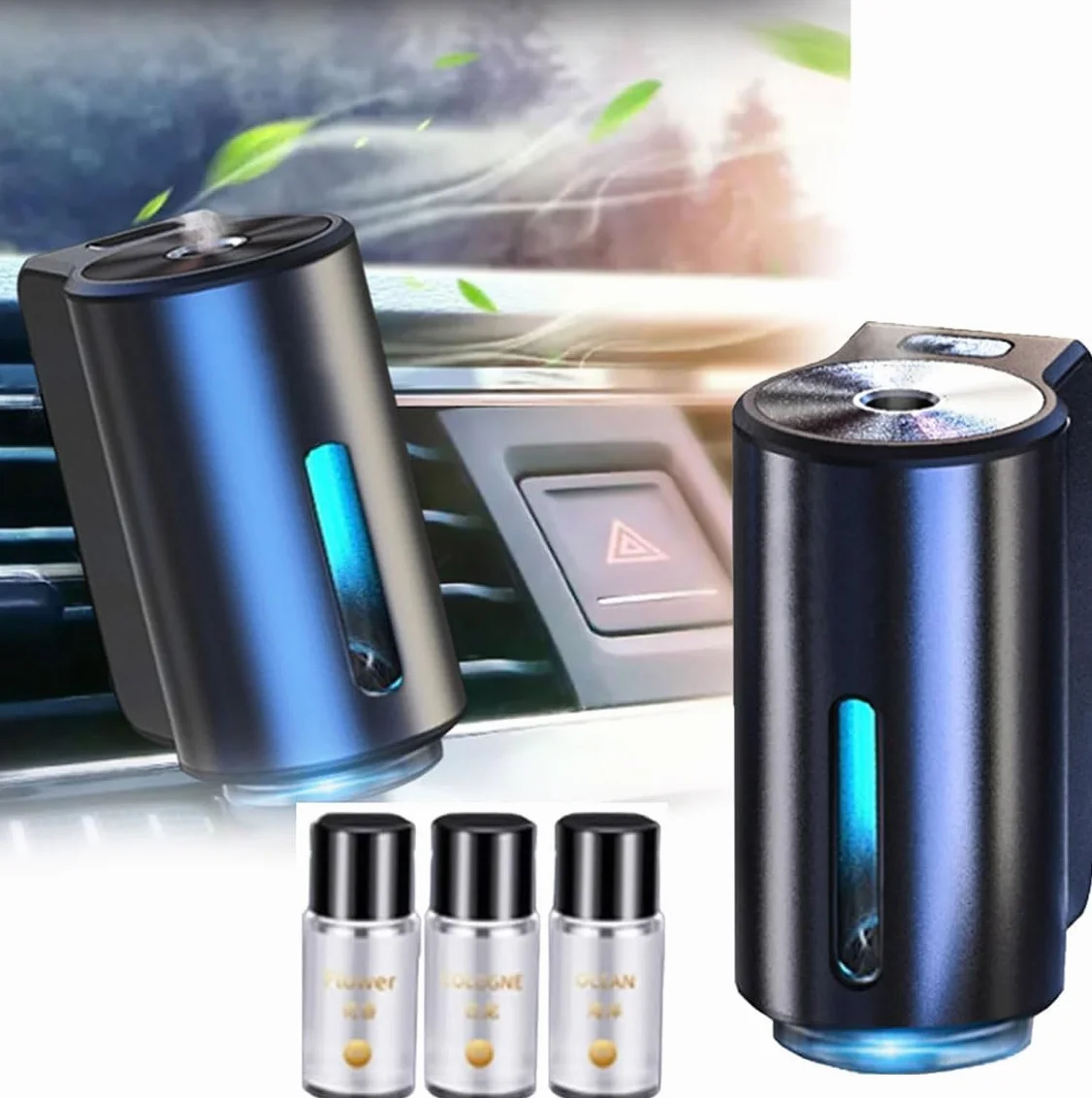 Difusor de aceite esencial recargable inteligente para coche, ambientadores inteligentes con USB, mini humidificador con tecnología de nano atomización, difusor de aromaterapia para coche con 3 luces