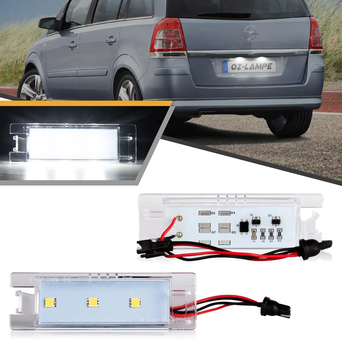 Luces de matrícula LED compatible para Opel Vauxhall Zafira B Vectra C Corsa C DInsigina Astra J H Adam Cascada Meriva A B Tigra Twin Top, Luz de matrícula con Resistor Canbus, 2 Piezas