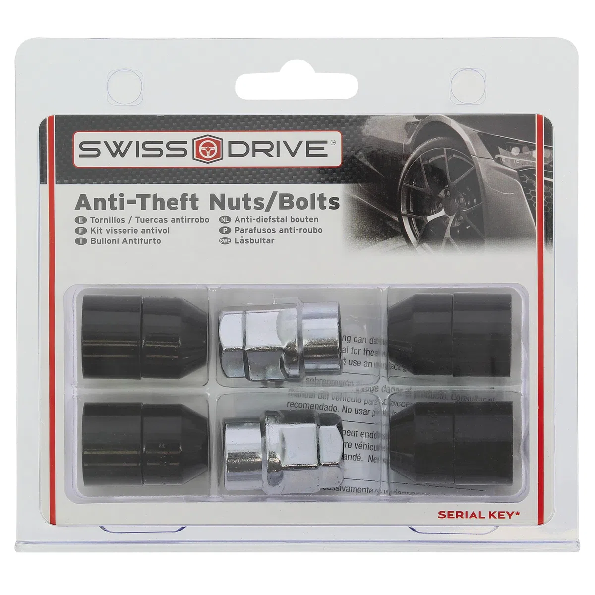 S SUMEX Juego de 4 Tuercas de 12x1.50 Antirrobo Premium de Acero con Cabeza Rotativa Anti Mordazas con 2 Llave de Tulipa con 7 Puntas Redondas Color Negro