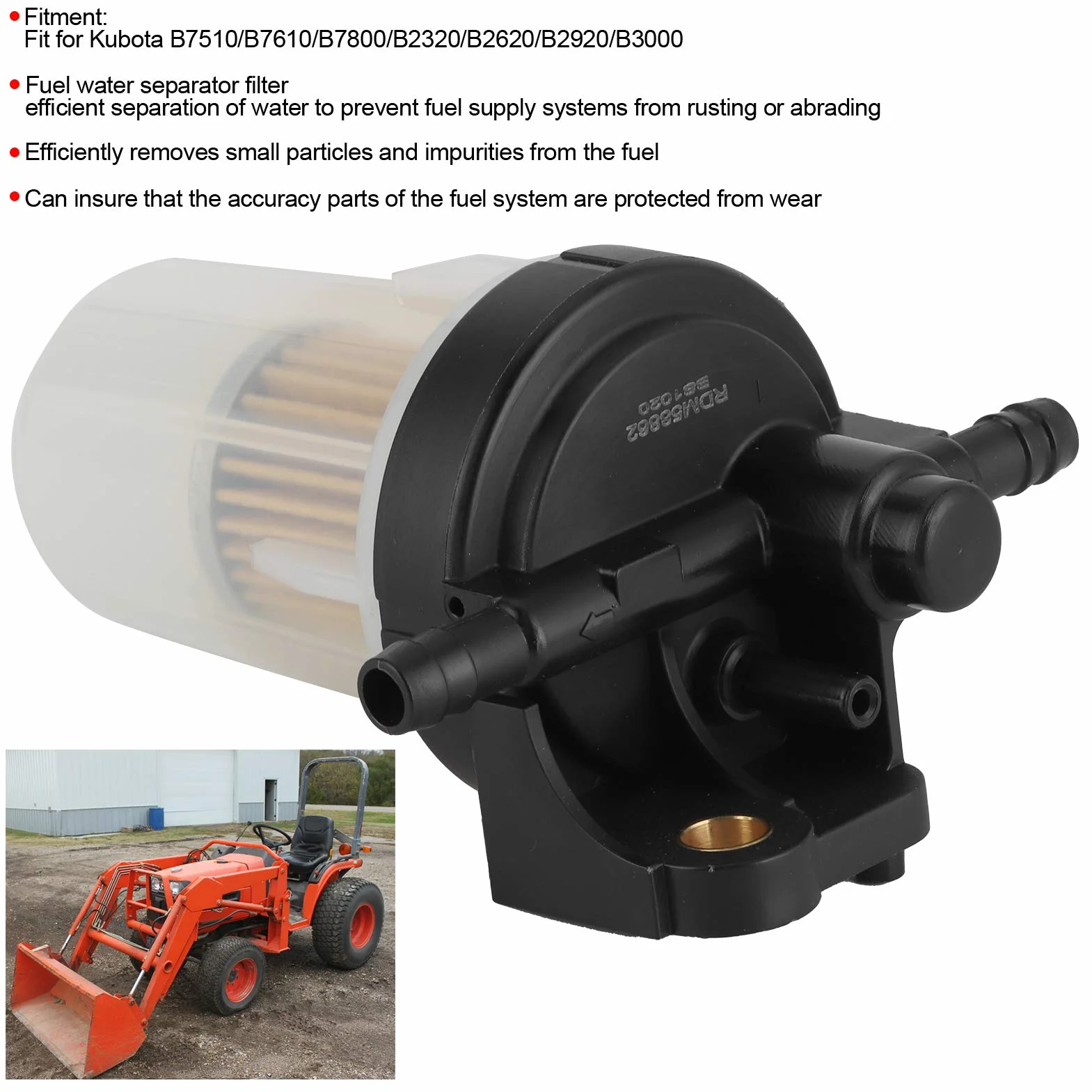 Filtro de Combustible 6A320 58862 Conjunto Separador de Agua Apto para Kubota B7510 B7610 B7800 B2320 B2620 B2920 B3000 Industria de Montaje de Filtro de Combustible para Coche