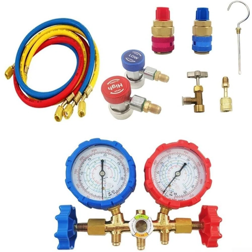 Juego de manómetros para R410A R32 R404A R134A Agente de refrigeración con 3 mangueras Herramienta de diagnóstico de aire acondicionado (A)