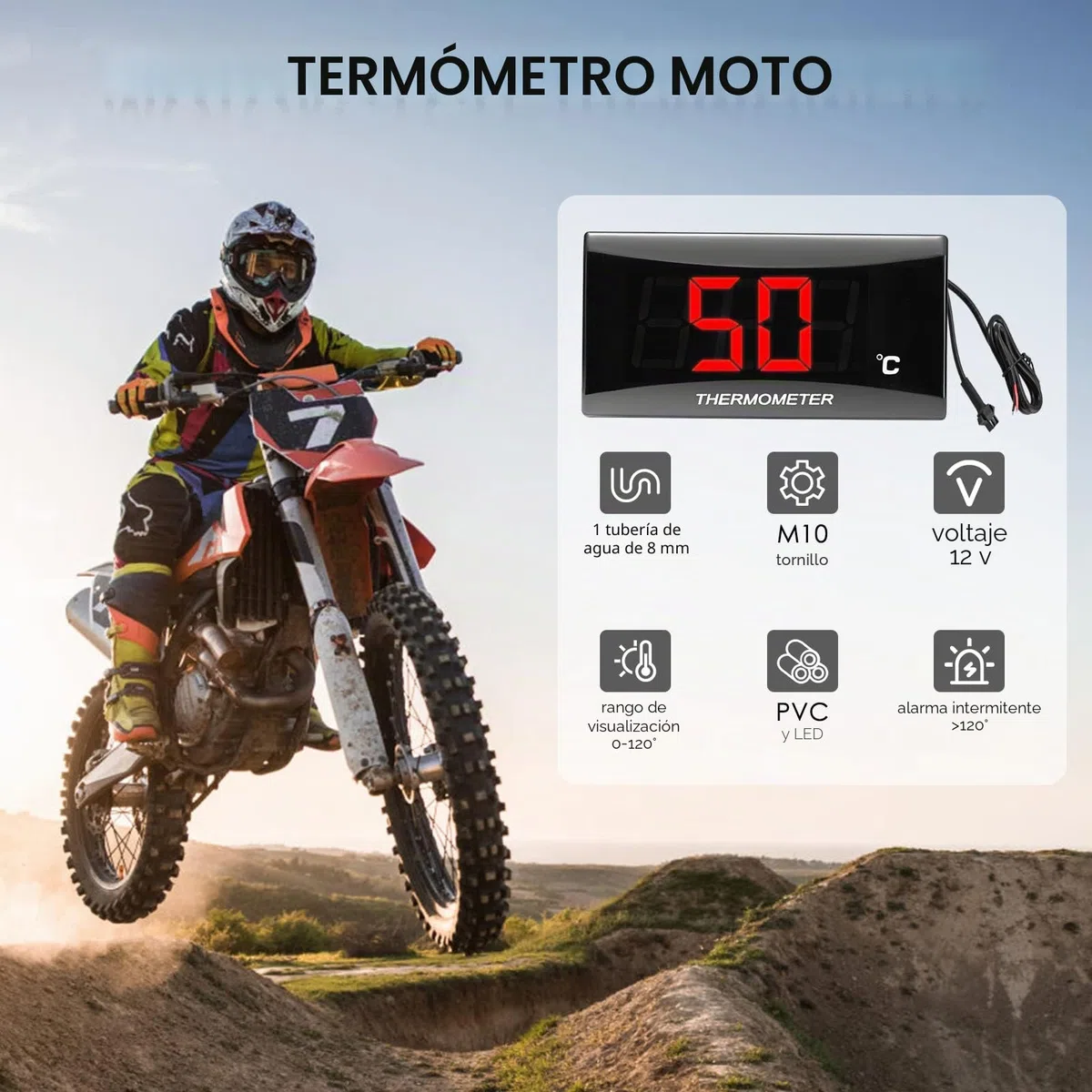 Instrumentos del termómetro de motocicleta, Termómetro digital para motocicletas, termómetro digital sensor de temperatura del sensor de metal impermeable para motocicleta (18 mm)
