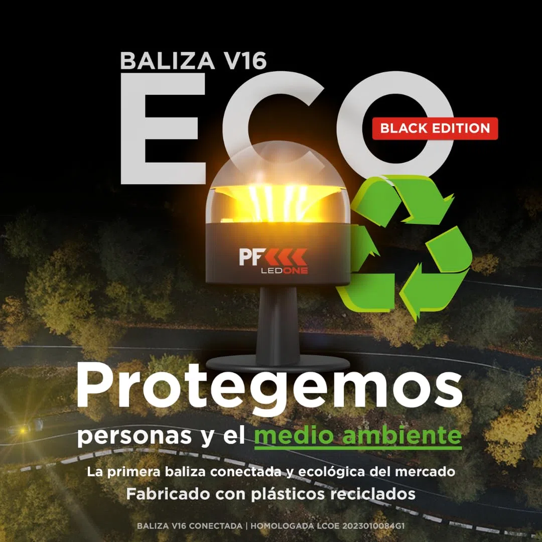 PF LED ONE - Luz Emergencia Coche Homologado DGT Obligatoria a partir de 2026, Baliza V16 Homologada DGT con Geolocalizador, eSim y Datos pagados hasta 2038, V16 con Geolocalización NEGRO