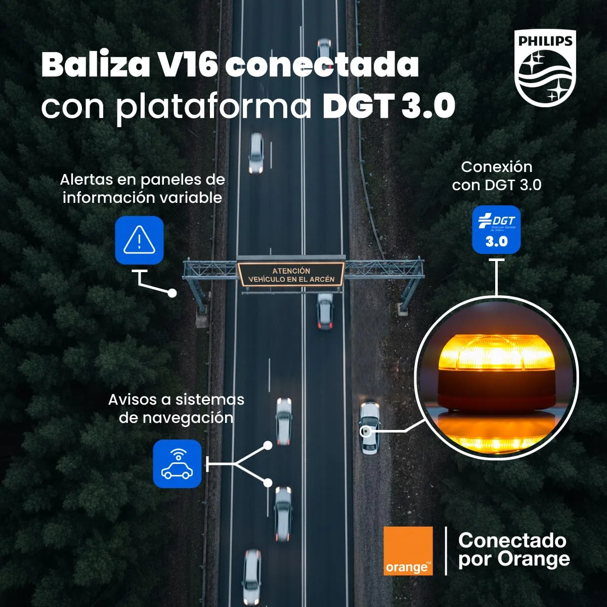 Philips Baliza de Emergencia V16 con Geolocalización y Conexión DGT 3.0 – Homologada, Plan de Datos Incluido, Base Magnética, Alta Visibilidad 1km, Resistente Lluvia y Viento, Pilas AA inlcuidas