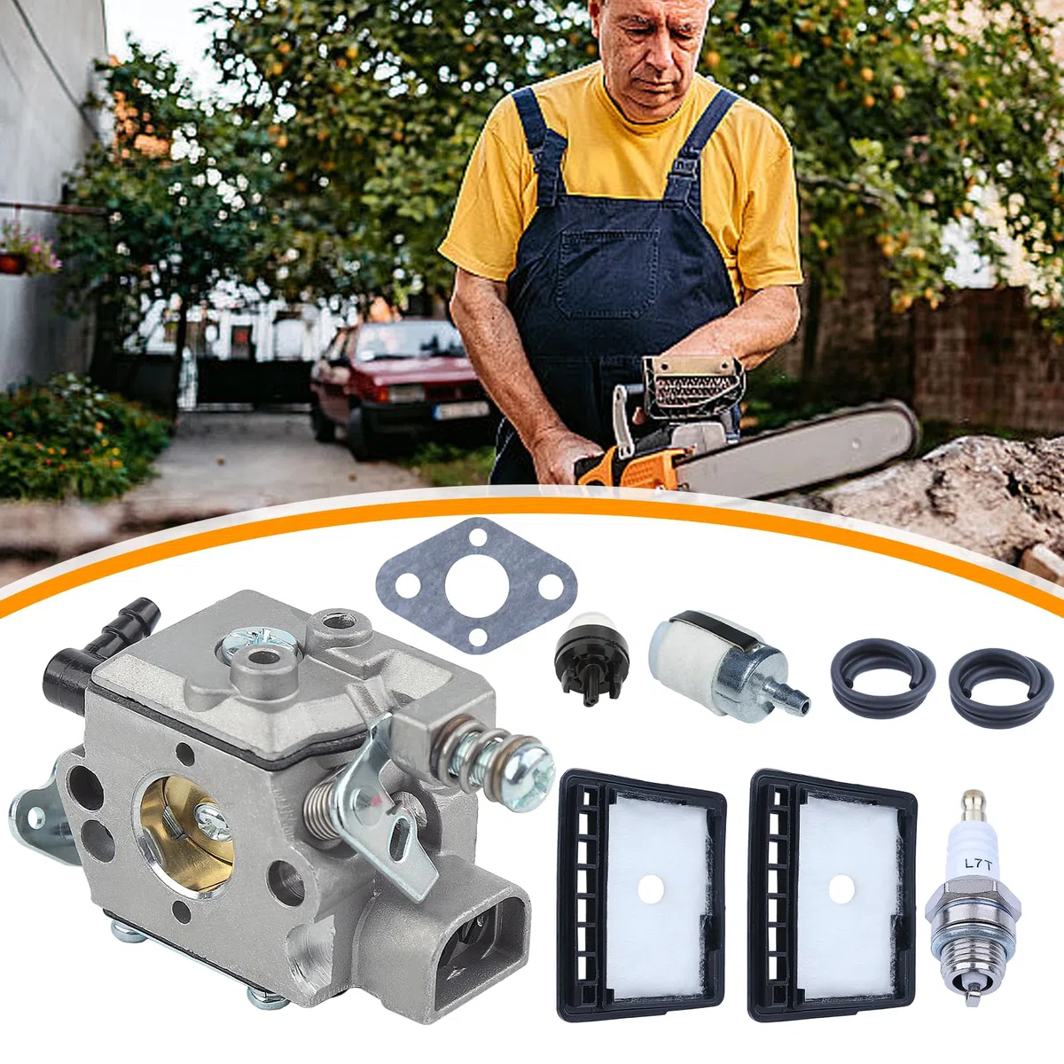 Carburador WT-589 Kit para Echo CS301, CS305, CS306, CS340, CS341, CS345, CS346, CS3000, CS3400, CS3450, con filtro de aire, manguera de combustible, filtro de combustible, bujía de