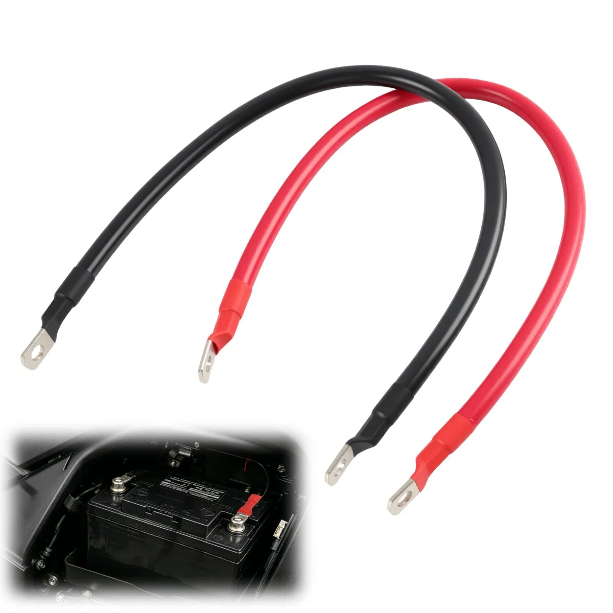 2 Piezas 50cm 35mm² Cables de Baterías, 12V 2AWG Cables para Inversor de Batería con Terminales de Anillo M10, Cable Resistente de 50 cm, Cable de Batería Cobre, para Automóvil, Camión (Negro,Rojo)