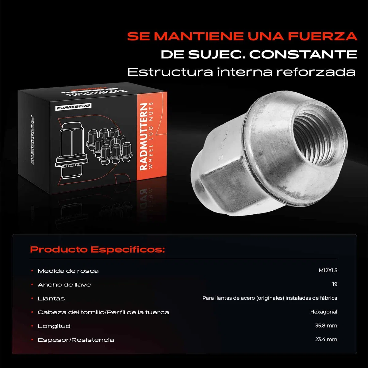 Frankberg Tuerca de rueda; Cojinete Compatible con Mokka/Mokka X J13 Aveo Compacto T300 Orlando J309 Amperiosera R12 Cruze J300 Replace# 611-084