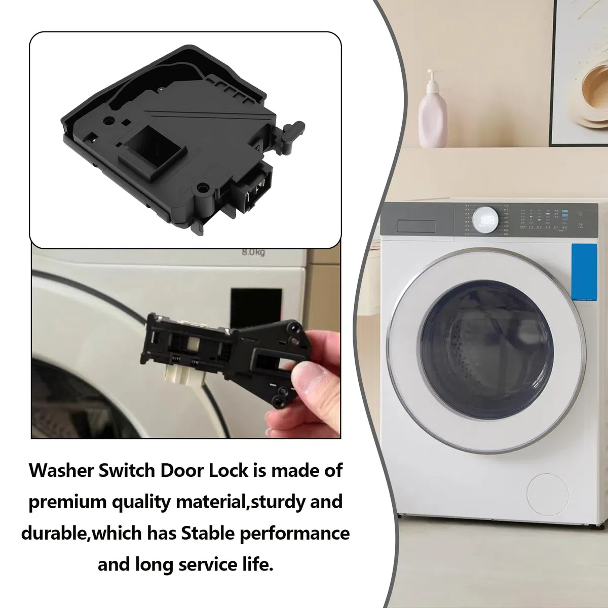 1 Pieza de Repuesto de Interruptor de Bloqueo de Puerta de Lavadora Solenoide de Enclavamiento Compatible con Samsung DC34-00026A WD90J6410AW Color Negro