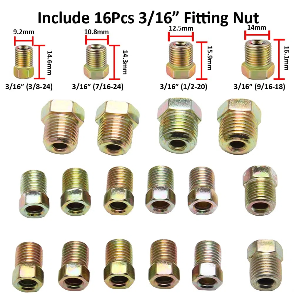 4,75mm Tubo de Freno de Cobre para Auto 3/16" Kit de Línea de Freno Manguera de Freno Recubierta de Cobre Reemplazo Automóvil Tubería de Freno Aceite 7,6m de 16 Tuercas