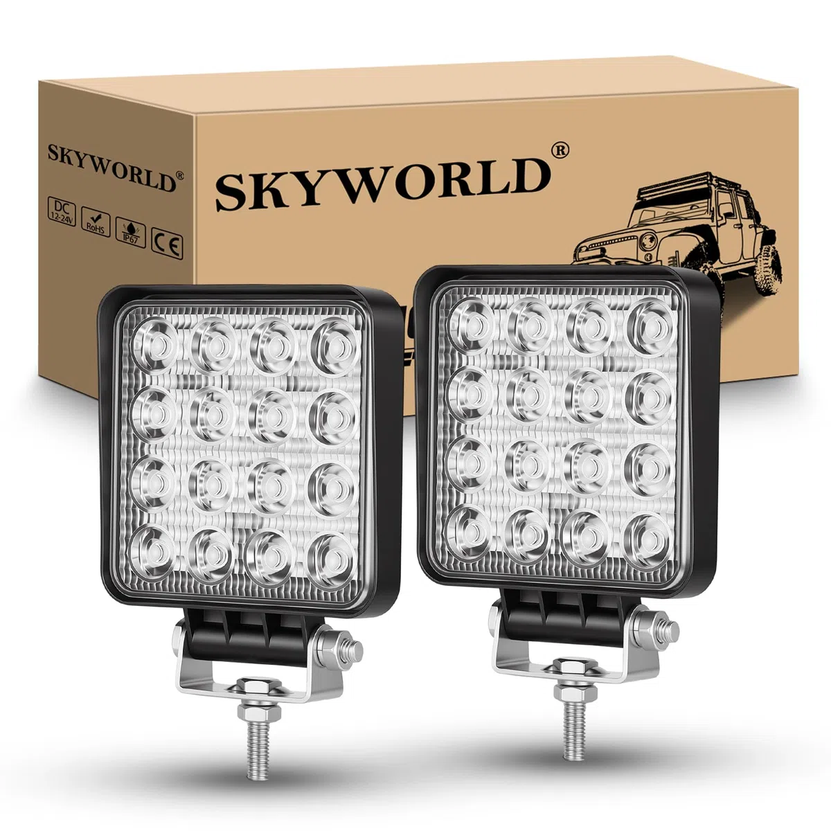 SKYWORLD Barra de luz LED de trabajo 4 Pulgadas 48W Flood que conduce luces de niebla para un vehículo todoterreno 4WD camión tractor Tractor Remolque 4x4 SUV ATV (paquete de 2)