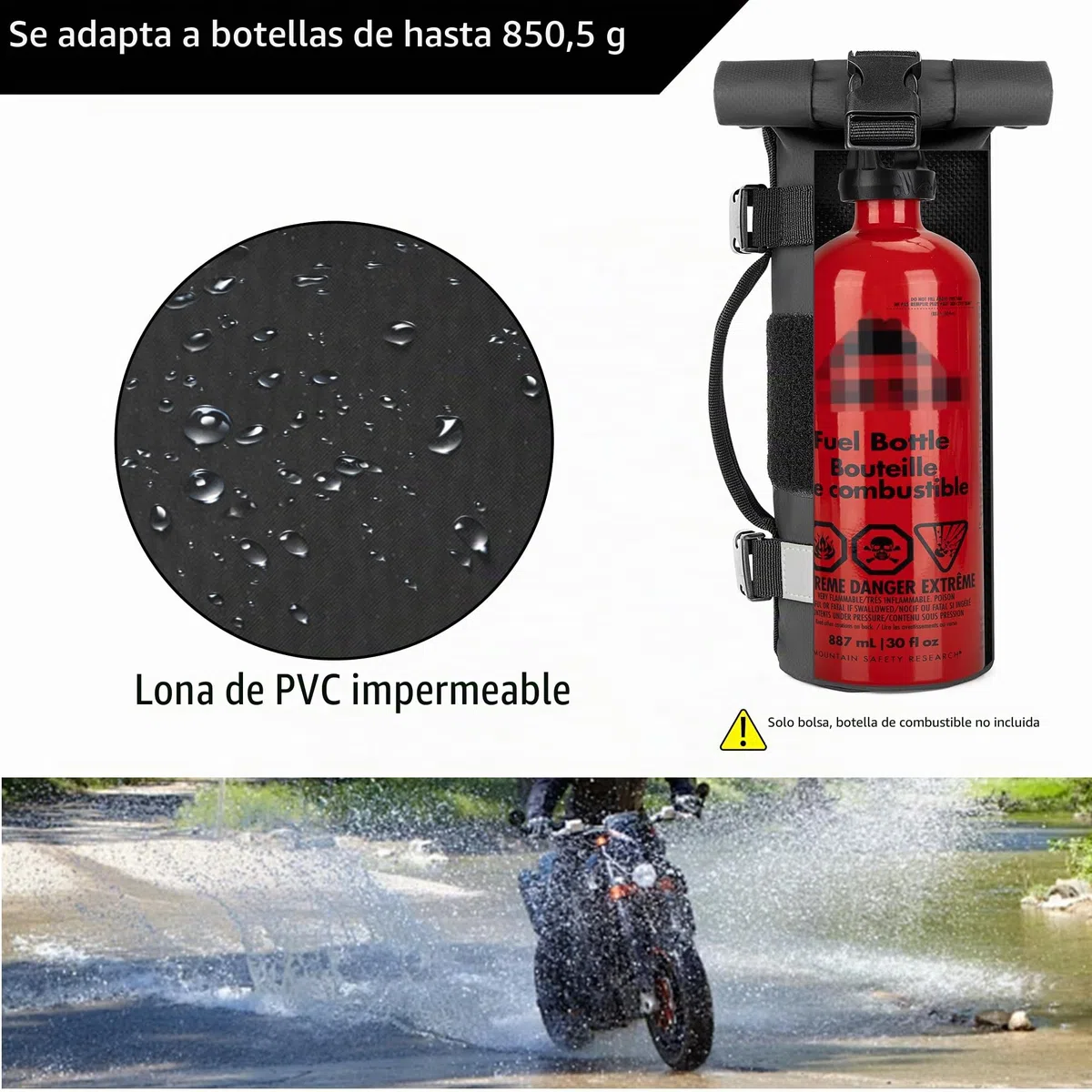 Rexmica Bolsas de Depósito para Motocicleta de 1 Litro, Soporte para Botella de Combustible para Fijar a la Motocicleta o Mochila MOLLE, Bolsa para Depósito de Combustible, Negro (Solo Bolsa)