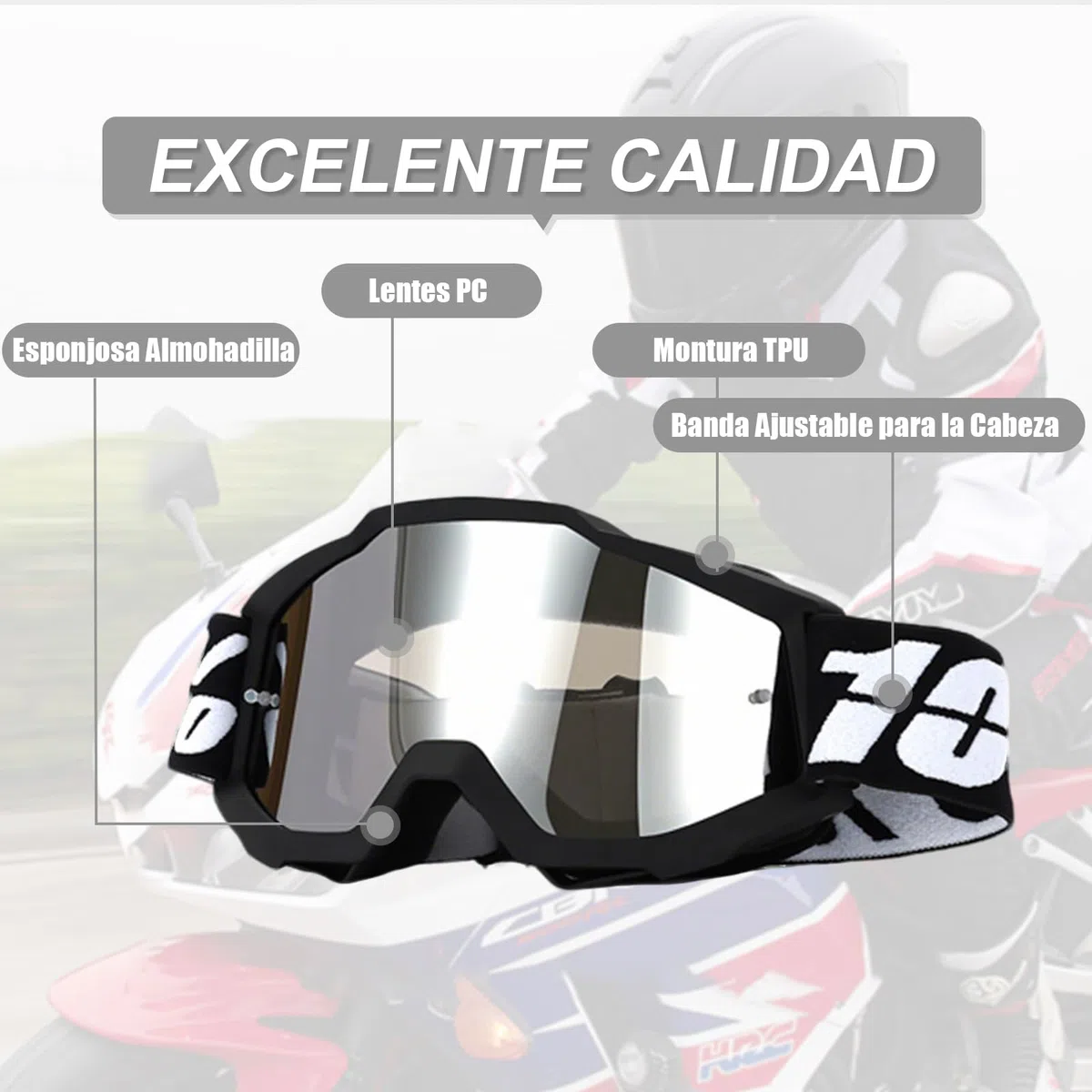 Gafas Motocross,Gafas Moto con Almohadilla de Esponja de Doble Capa y Lentes con Protección UV,Para Ciclismo,Esquí,Escalada