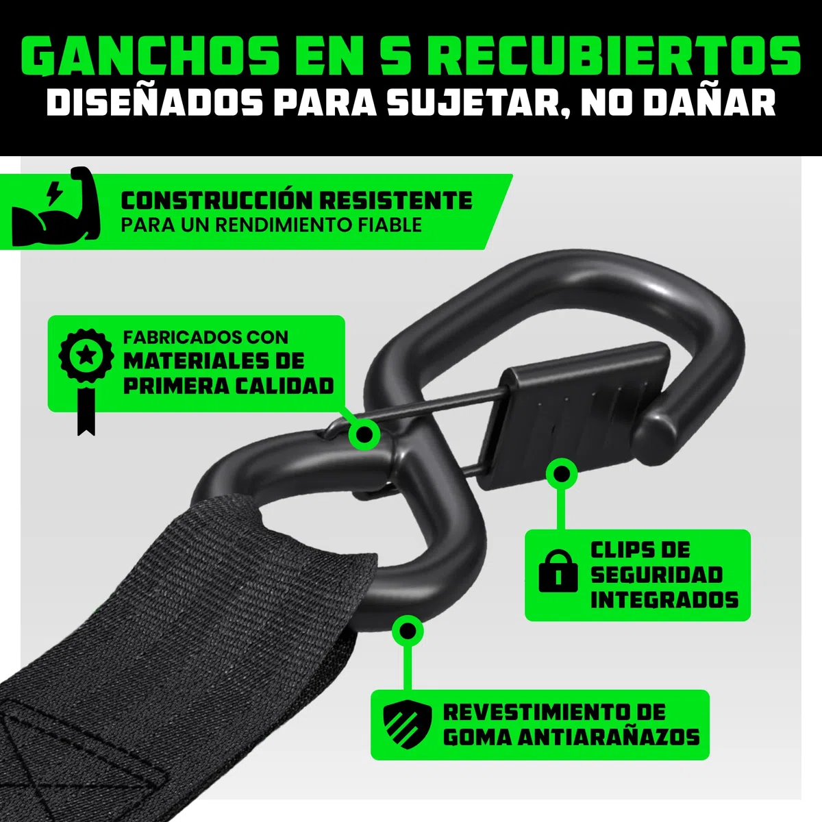 Rhino USA Kit Correas de Amarre Servicio Pesado (Paqeute de 2) 4cmx2,4m (2000kg de Resistencia a la Rotura) - Cinchas Fijación Últimas con Ganchos de Seguridad para Camionetas, ATV, UTV, Motos - Azul