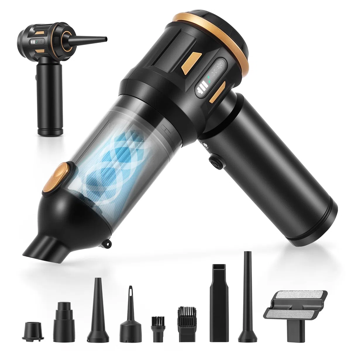 Mini Aspirador Soplador de Aire con LCD,22000Pa Aspiradora sin Cable Coche 3 velocidades, 6000mAh Soplador de Polvo Eléctrico para Uso en la Oficina, el hogar, la Cocina (Negro)