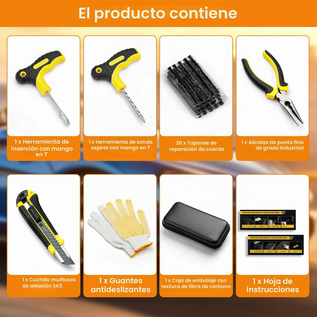 Kit de reparación de neumáticos – 27 piezas – Kit de parche y tapón para pinchazos con estuche, kit de parche de neumáticos portátil con sellador, ideal para coche, motocicleta, camión, furgonetas