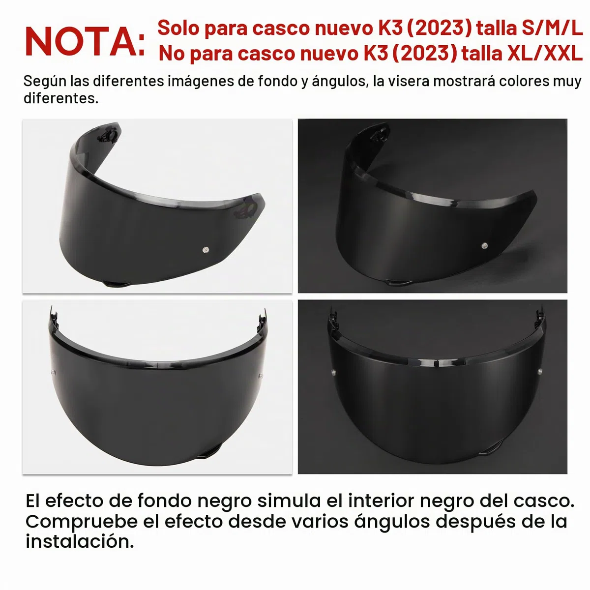 PSLER Visera de Casco para AGV New K3 (E2206),Solo para cascos K3 talla S/M/L Visera Tintada para Casco de Motocicleta Accesorios de Repuesto(Negro Oscuro)