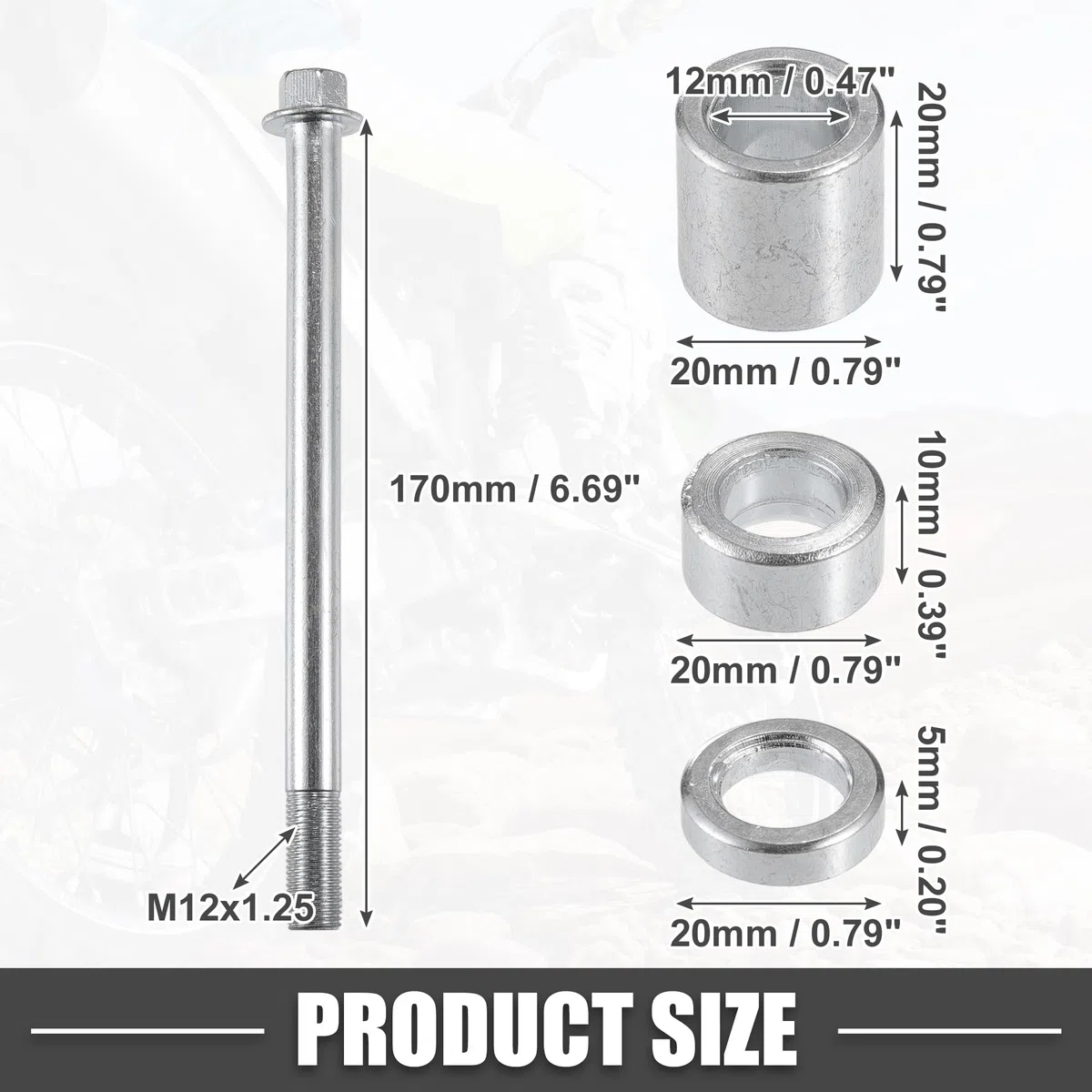A ABSOPRO Eje delantero Y Trasero de ATV con Casquillo y Tornillo M12 de 170 mm