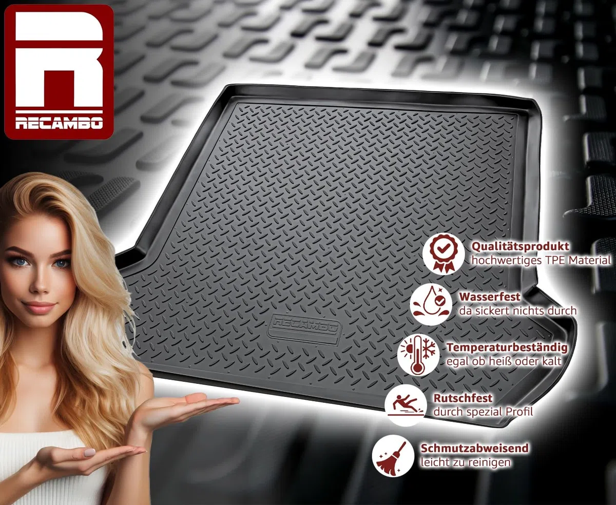 RECAMBO Alfombrilla de protección para maletero compatible con Seat Ibiza V | 6F | Año de fabricación a partir de 2017 - Alfombrilla de goma para maletero/carga 3D | Alfombrilla de maletero con borde