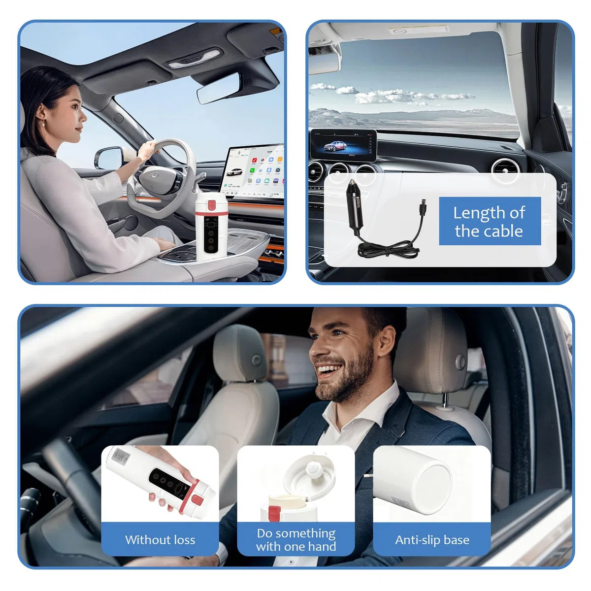 500ml Hervidor de Agua para Coche 12V/24V, Hervidor de Agua Portatil Coche Calentador de Agua Portátil para Coche, Temperatura Ajustable, Control Táctil, para Calentar Agua, Café, Leche, Té, Blanco