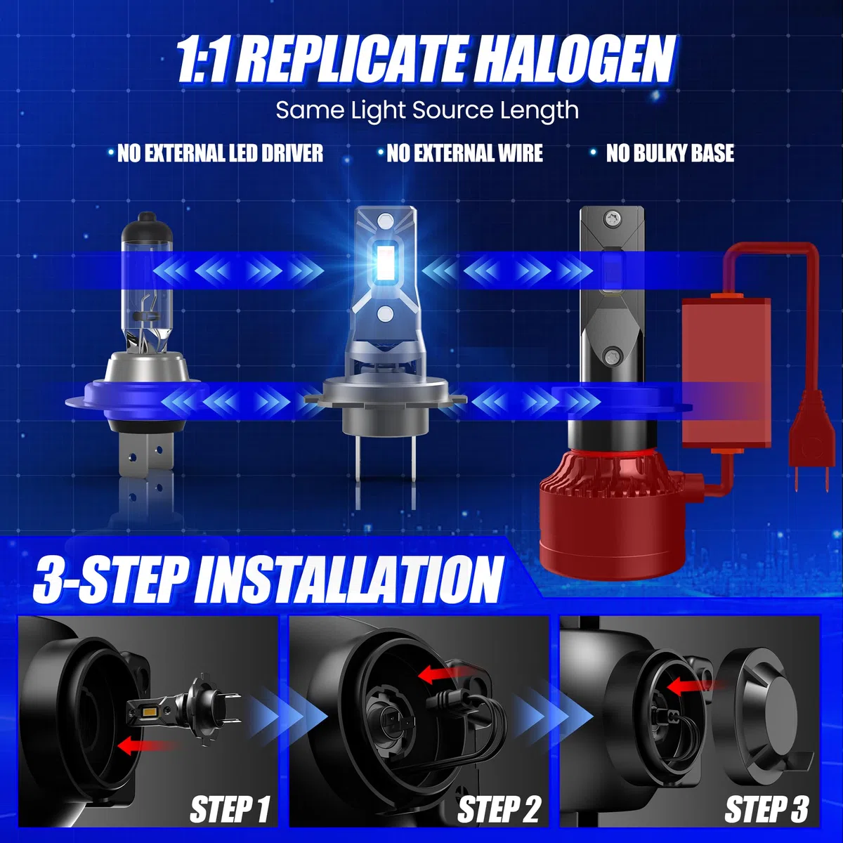 Bombillas,H7 LED 30000LM Canbus lámpara para Faros,Kit de conversión de halógeno de 12V 130W 6000K con ventilador de 12000 RPM,Ajuste Directo Ultra Compacto,500% de luminosidad,Juego de 2.