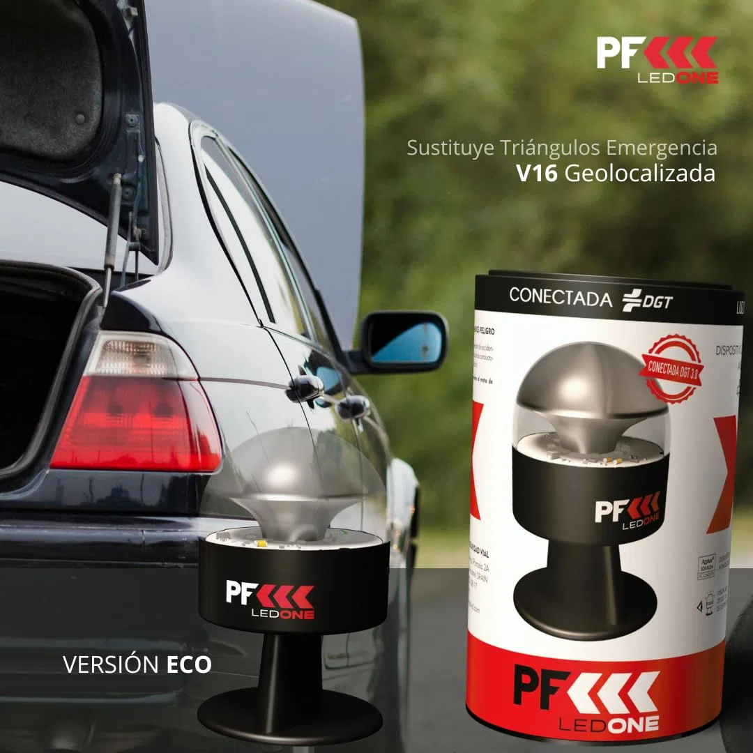 PF LED ONE - Luz Emergencia Coche Homologado DGT Obligatoria a partir de 2026, Baliza V16 Homologada DGT con Geolocalizador, eSim y Datos pagados hasta 2038, V16 con Geolocalización NEGRO