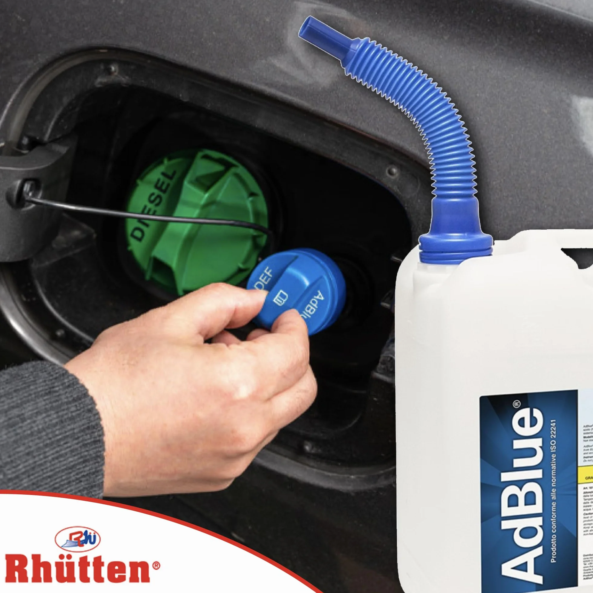 Rhütten, AdBlue Motores diésel, Basf, aditivo de síntesis, urea purísima, ISO 22241, preserva SCR, bloquea la impureza del catalizador, Motores Euro 6, tapón vertedor, 5 l