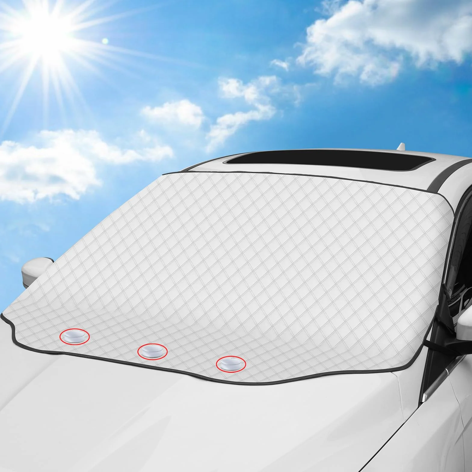 Tevlaphee Parasol Coche Delantero, Parasoles Coche, Parasol Delantero Coche, Magnético, Plegable,Protege de Rayos UV,Antihielo y Nieve,Apto a la Mayoría de Coches y Suvs 197 * 157 * 128CM