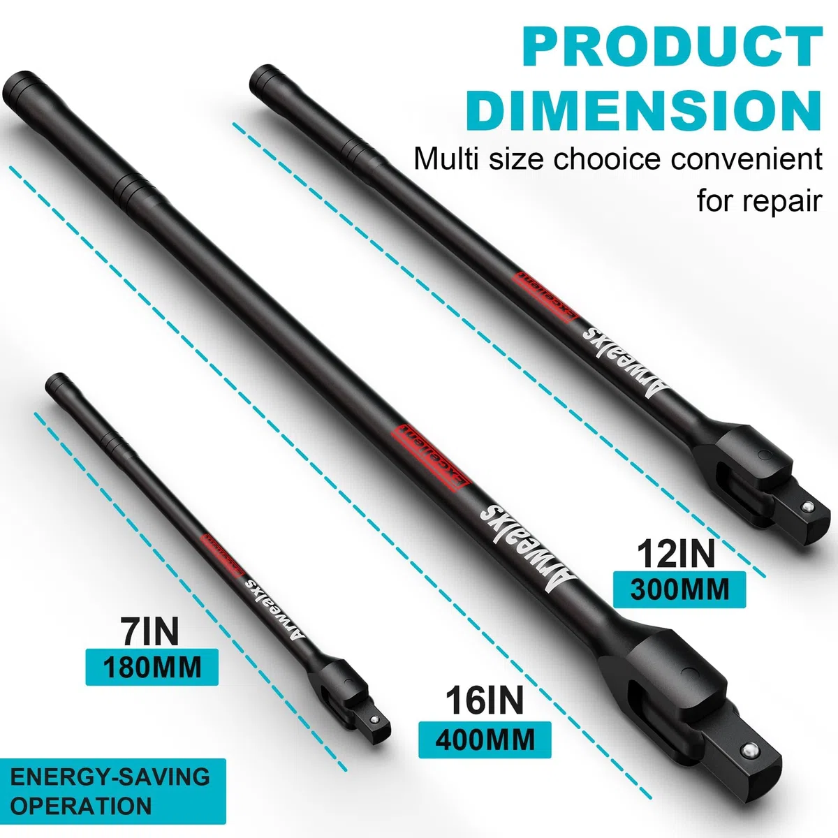 3Pzs Barra Rompedora, 1/4"-18cm, 3/8"-30cm, 1/2"-40cm Mango Articulado, Barra Disyuntor, Reparación de Automóviles y Motocicletas