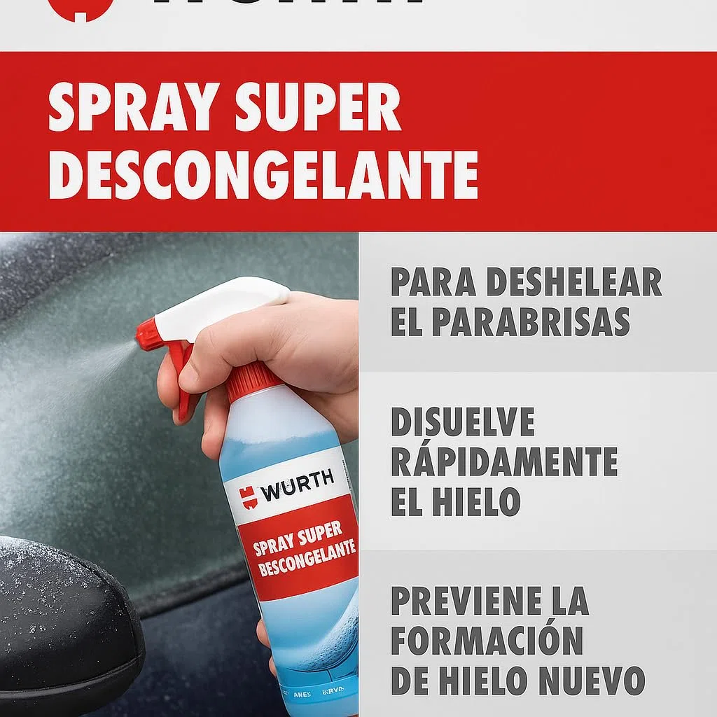 WURTH Spray Super Descongelante 500 ml | Deshiela cristales, cerraduras y parabrisas al instante | Spray anticongelante para coche y moto (2)