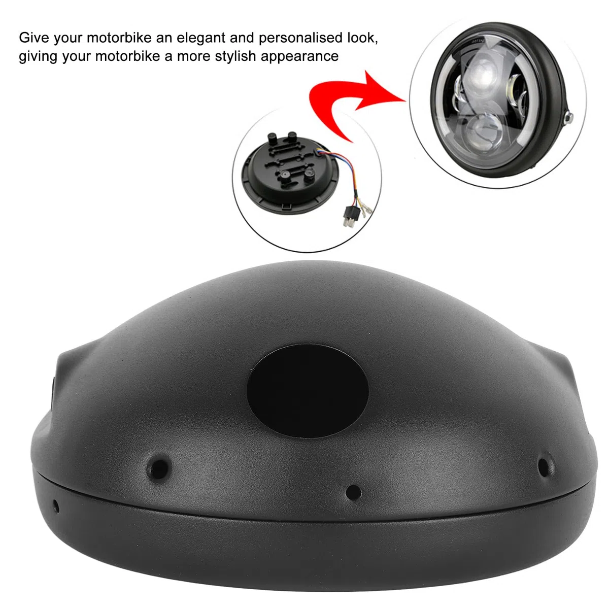 Wisecoco 7 Pulgadas Carcasa de Faro de Motocicleta, Montaje de Carcasa de Faro de Motorcycle, Motorcycle de Retro Modificada LED Shell, Accesorios para Motocicletas, para Faros LED(18x18x7cm)